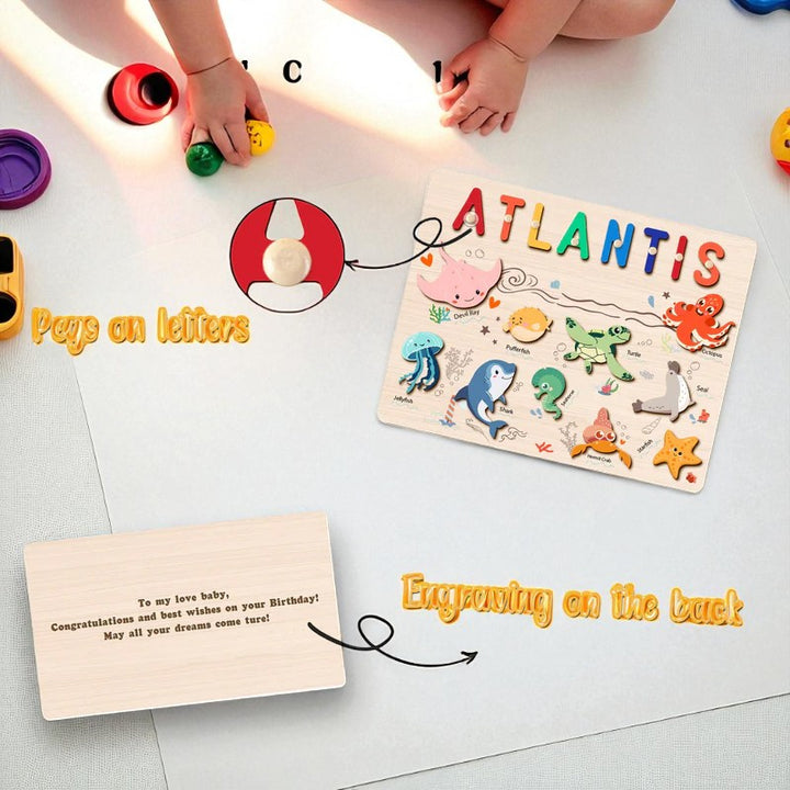 Ocean Animal Name Puzzle – Personalized Wooden Toddler Learning Toy