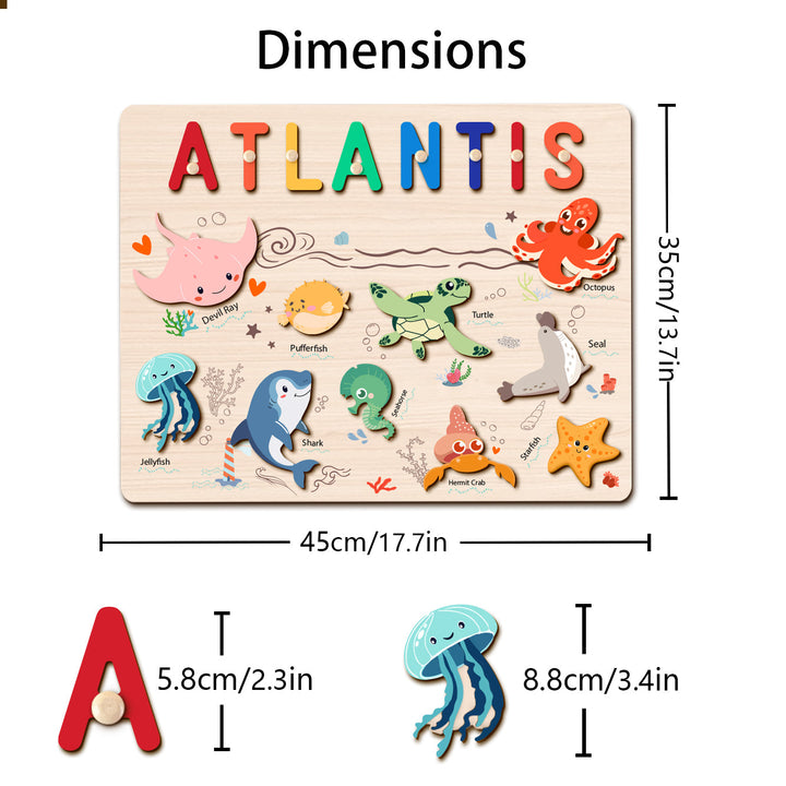 Ocean Animal Name Puzzle – Personalized Wooden Toddler Learning Toy