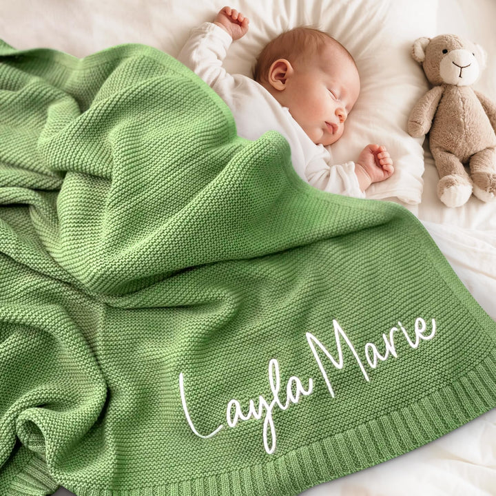 Personalized Baby Name Blanket, Custom Knit Blanket Embroidered with Name,Newborn for Boy/Girl
