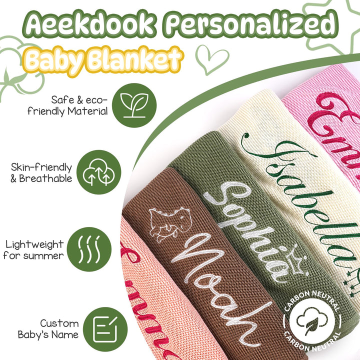 Personalized Baby Name Blanket, Custom Knit Blanket Embroidered with Name,Newborn for Boy/Girl