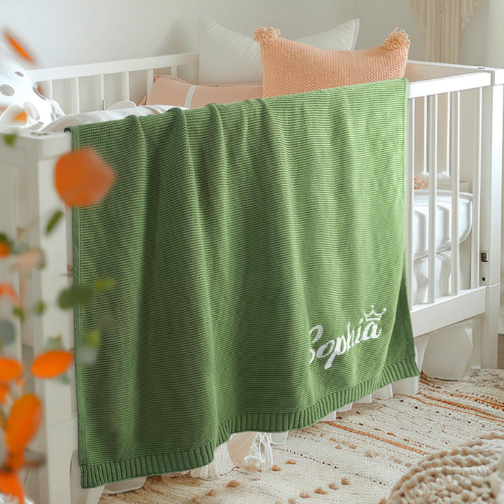Personalized Baby Name Blanket, Custom Knit Blanket Embroidered with Name,Newborn for Boy/Girl