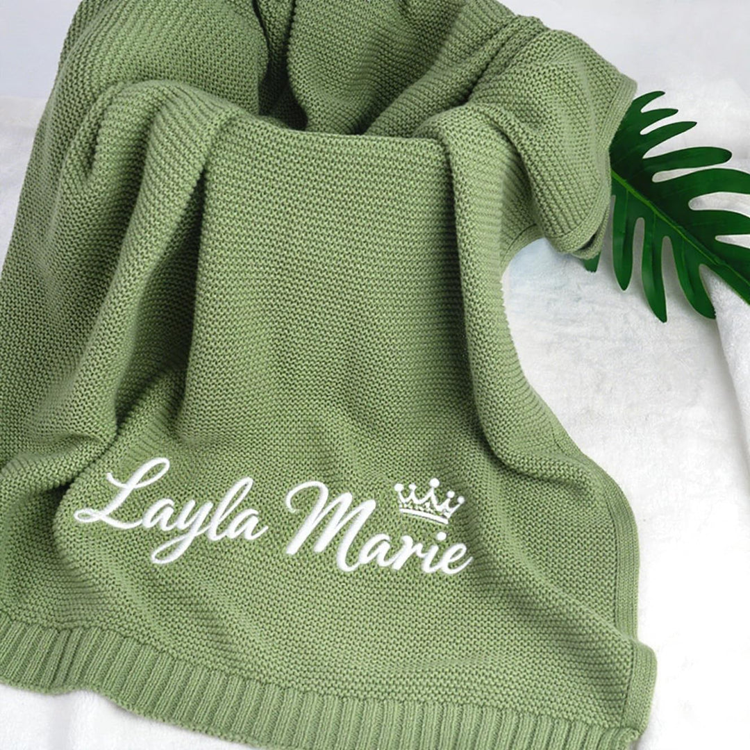 Personalized Baby Name Blanket, Custom Knit Blanket Embroidered with Name,Newborn for Boy/Girl