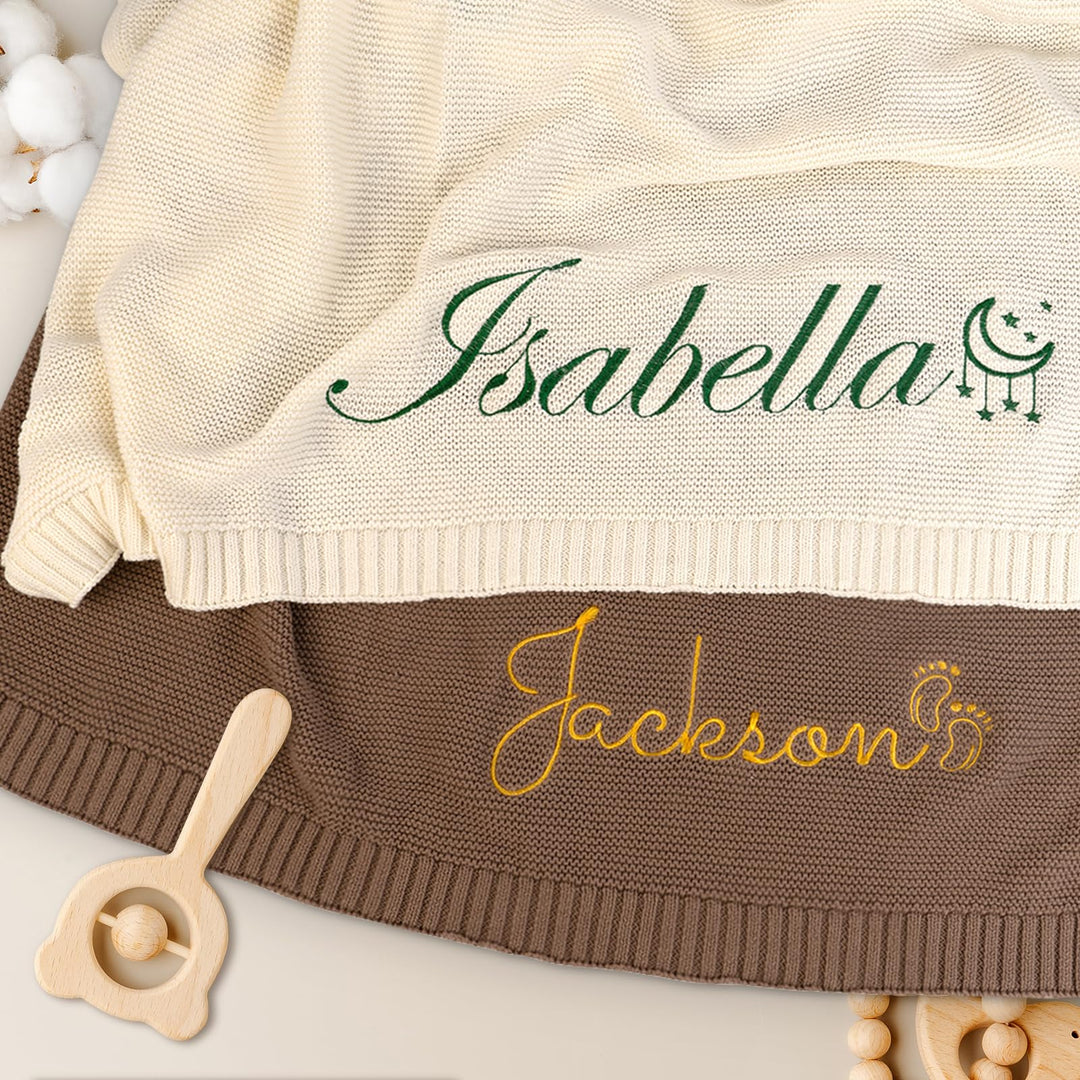 Personalized Baby Name Blanket, Custom Knit Blanket Embroidered with Name,Newborn for Boy/Girl