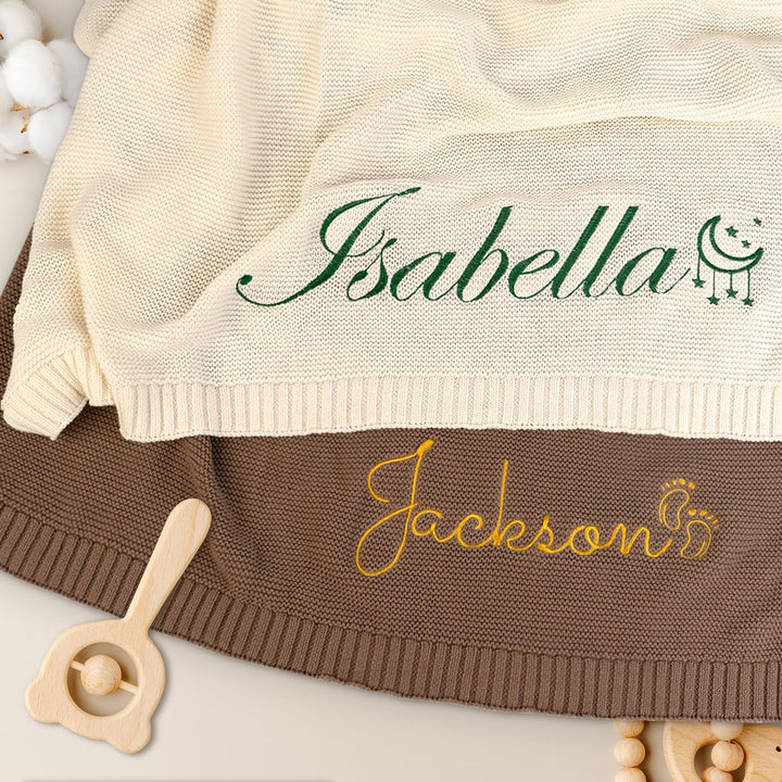 Personalized Baby Name Blanket, Custom Knit Blanket Embroidered with Name,Newborn for Boy/Girl