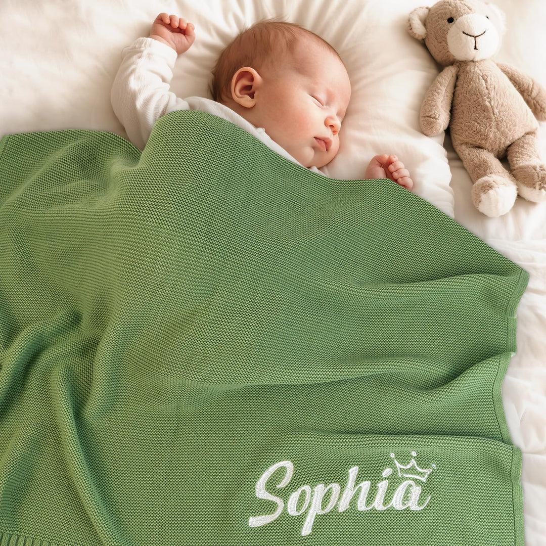 Personalized Baby Name Blanket, Custom Knit Blanket Embroidered with Name,Newborn for Boy/Girl