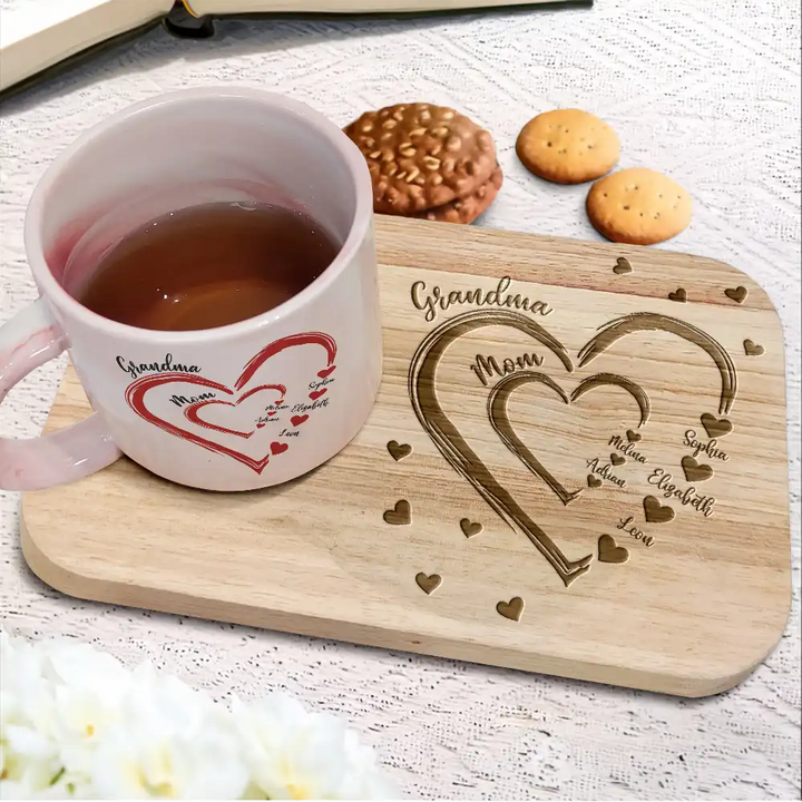 Personalized Combo Marble Mug & Serving Board - Mom Grandma Sweethearts