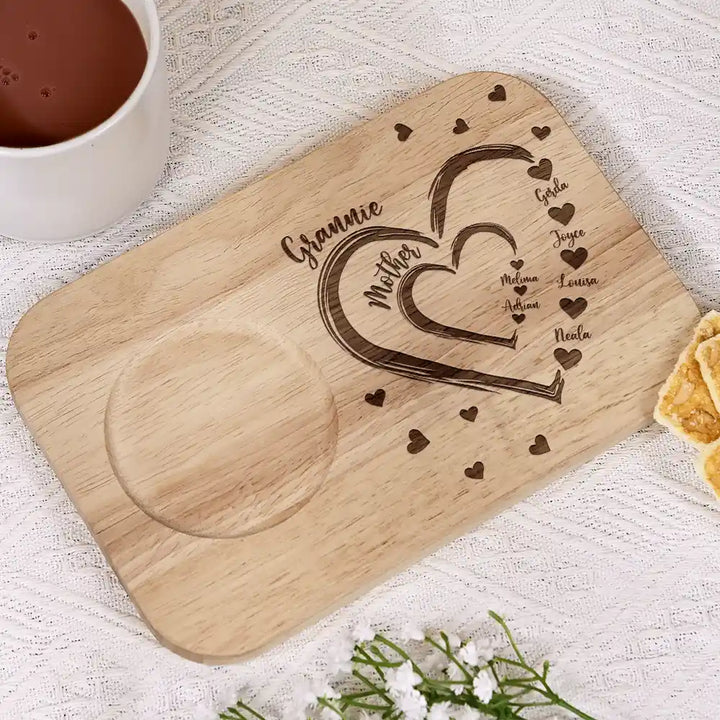Personalized Serving Board With Cup Holder - Mom Grandma Sweethearts