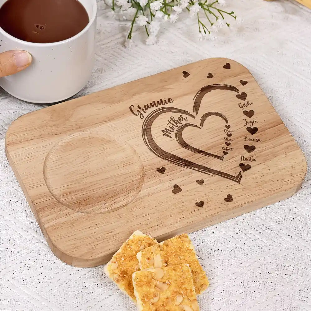 Personalized Serving Board With Cup Holder - Mom Grandma Sweethearts