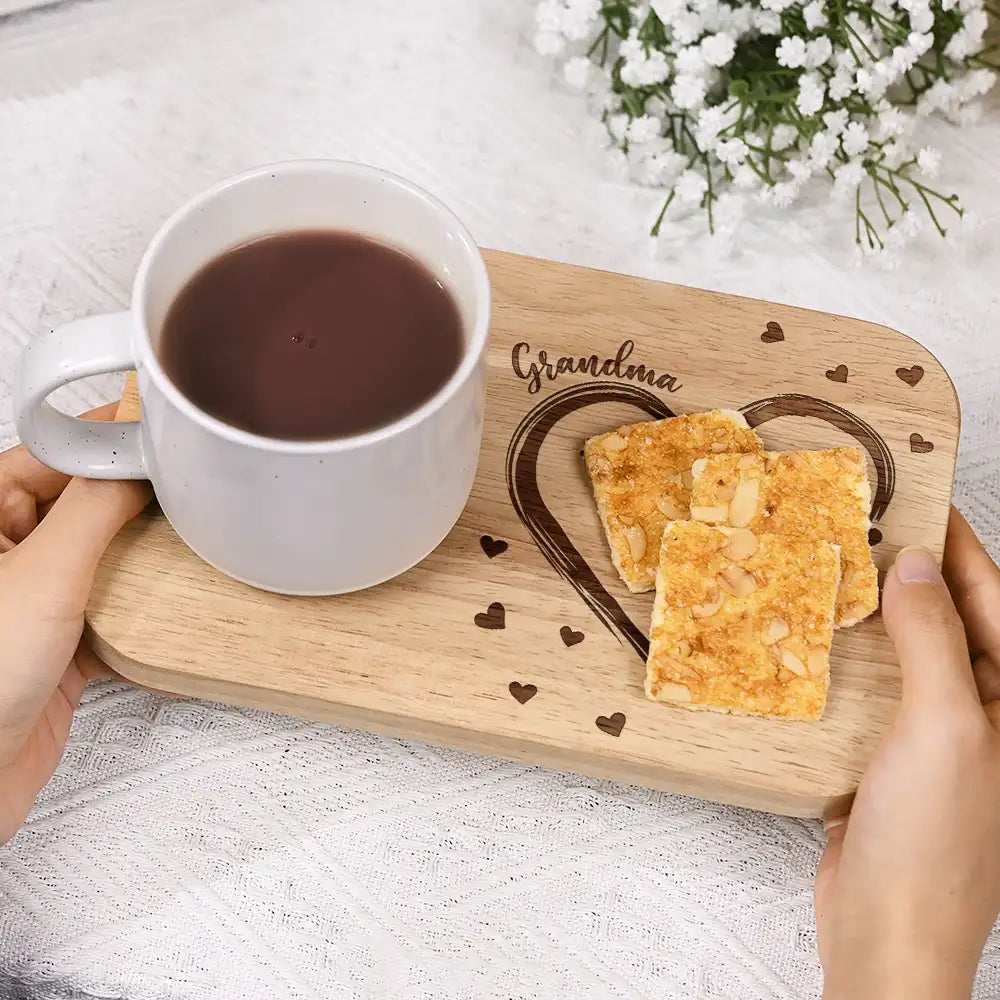 Personalized Serving Board With Cup Holder - Mom Grandma Sweethearts