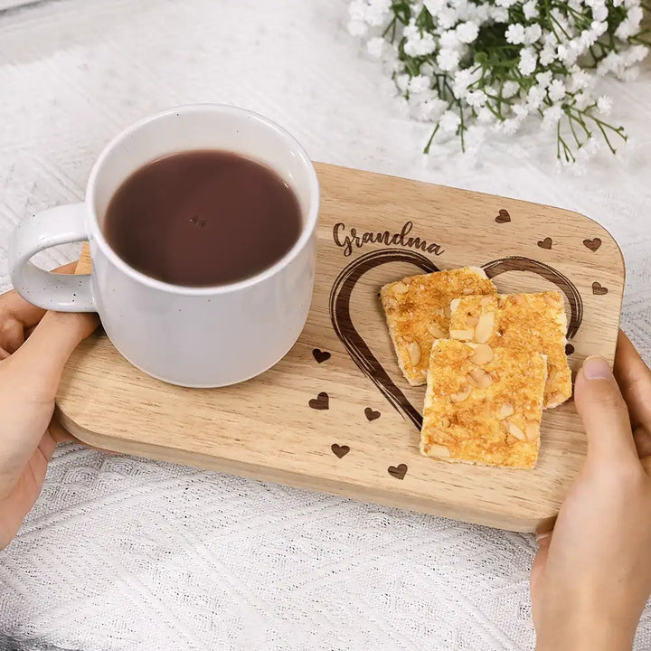 Personalized Serving Board With Cup Holder - Mom Grandma Sweethearts