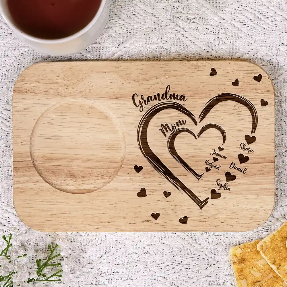 Personalized Serving Board With Cup Holder - Mom Grandma Sweethearts