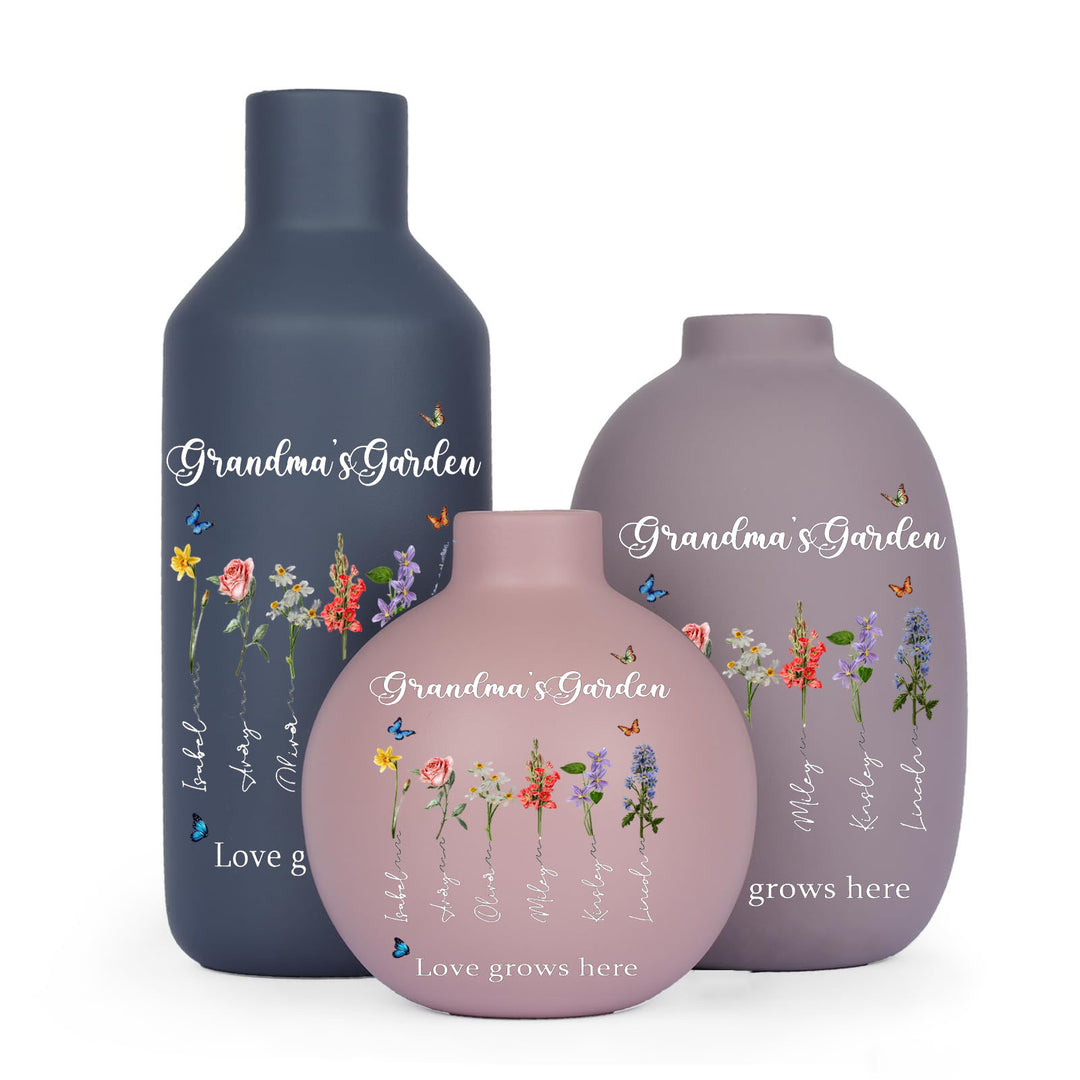 Personalized Birthday Flower Family Ceramic Modern Farmhouse Vase