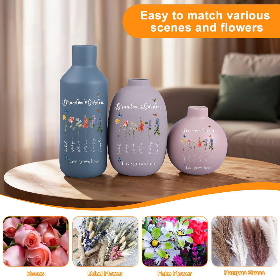 Personalized Birthday Flower Family Ceramic Modern Farmhouse Vase