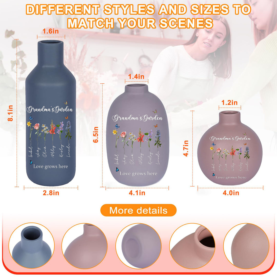 Personalized Birthday Flower Family Ceramic Modern Farmhouse Vase