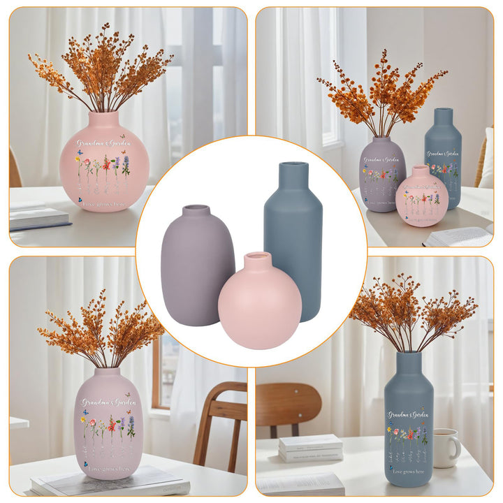Personalized Birthday Flower Family Ceramic Modern Farmhouse Vase