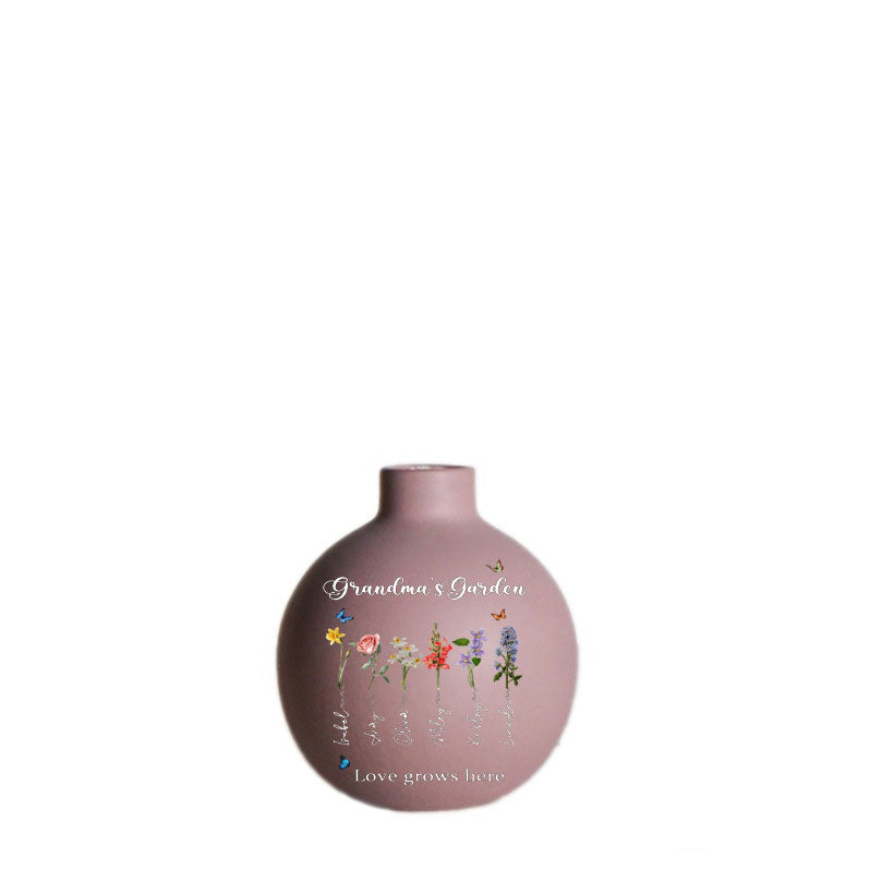 Personalized Birthday Flower Family Ceramic Modern Farmhouse Vase