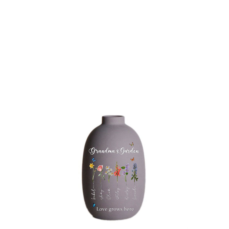 Personalized Birthday Flower Family Ceramic Modern Farmhouse Vase