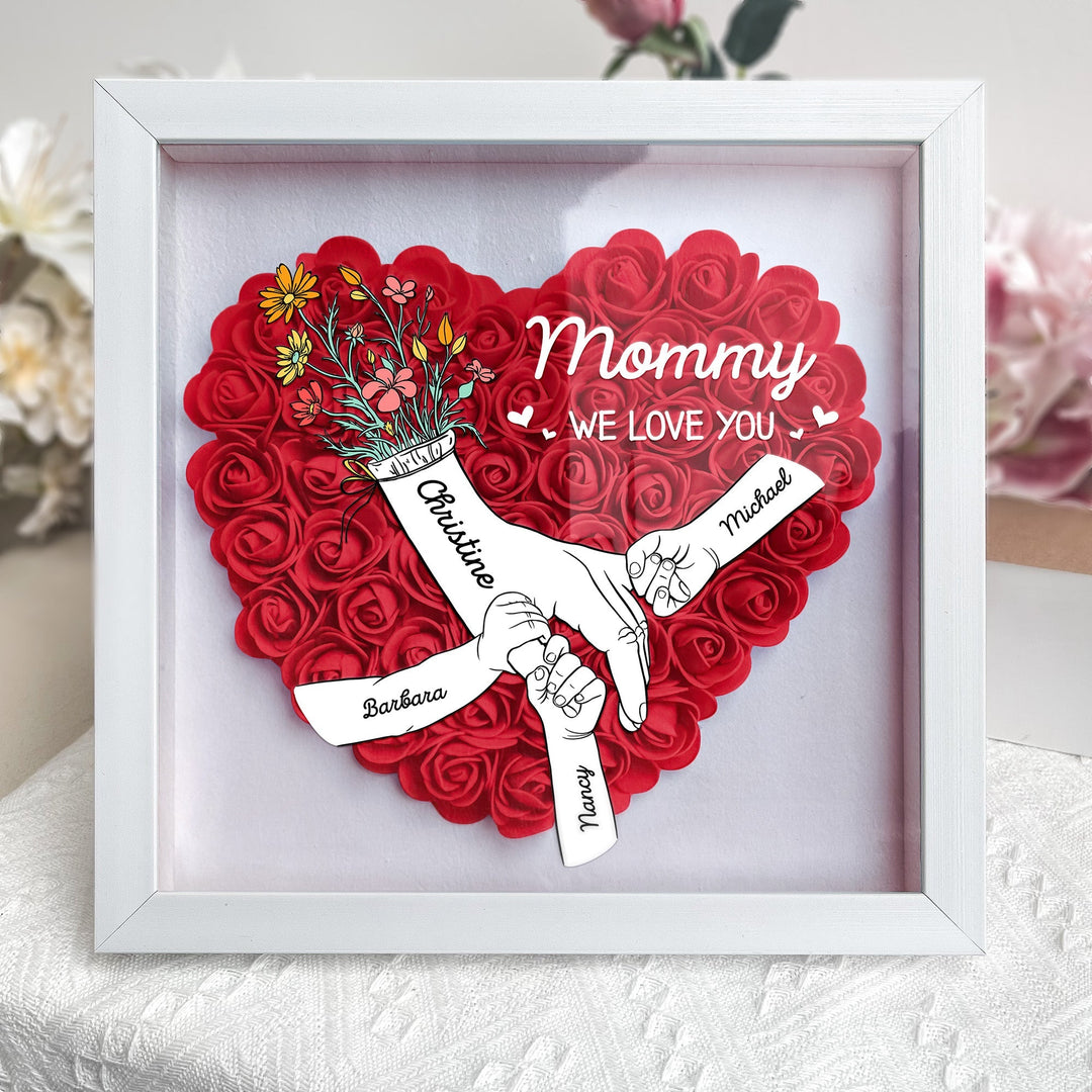 Personalized Flower Shadow Box - We Love You Mommy Hand Holding
