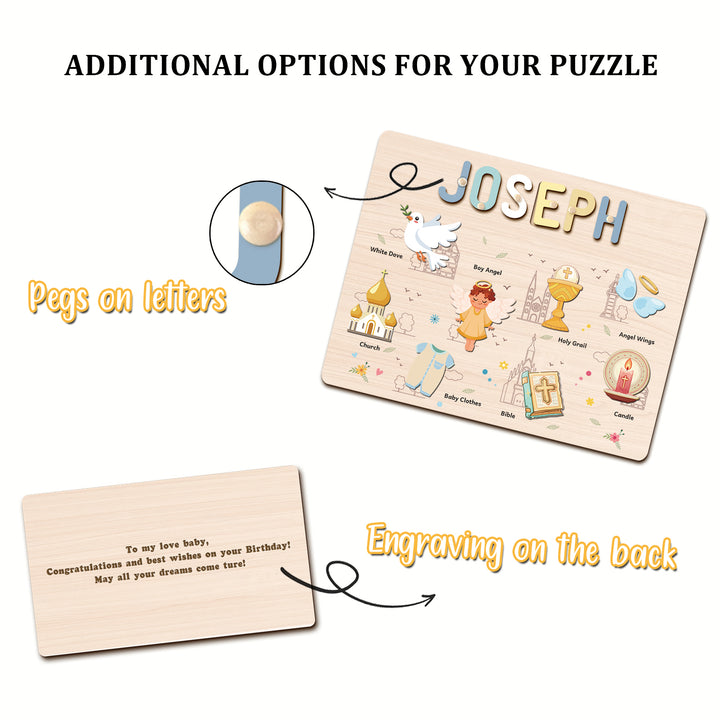 Personalized Baby Boy Christening Wooden Name Puzzle – Custom Baptism Keepsake Gift