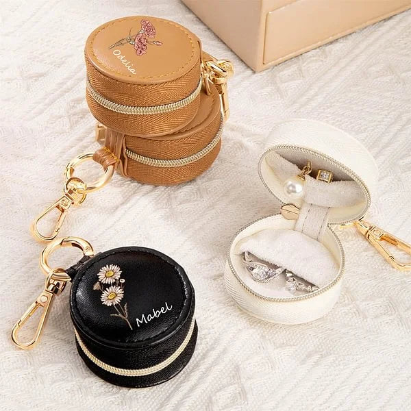 Personalized Birth Flower PU Leather Ring Holder Jewelry Box