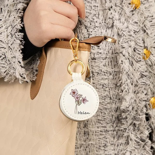 Personalized Birth Flower PU Leather Ring Holder Jewelry Box