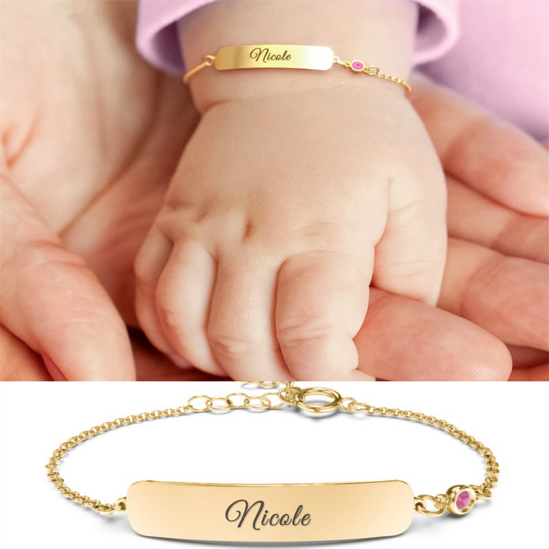 Personalized Baby Name Bracelet with Birthstone – Engravable & Sterling Silver Gift
