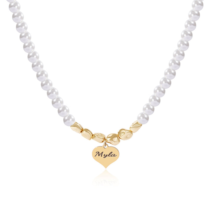 Personalized Name Heart Pearl Necklace