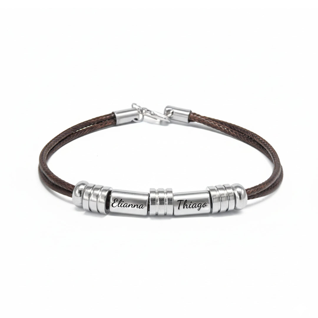 Men’s Personalized Braided Leather Name Bracelet – Custom Titanium Steel Engraved ID Wristband, Stylish Gift for Him