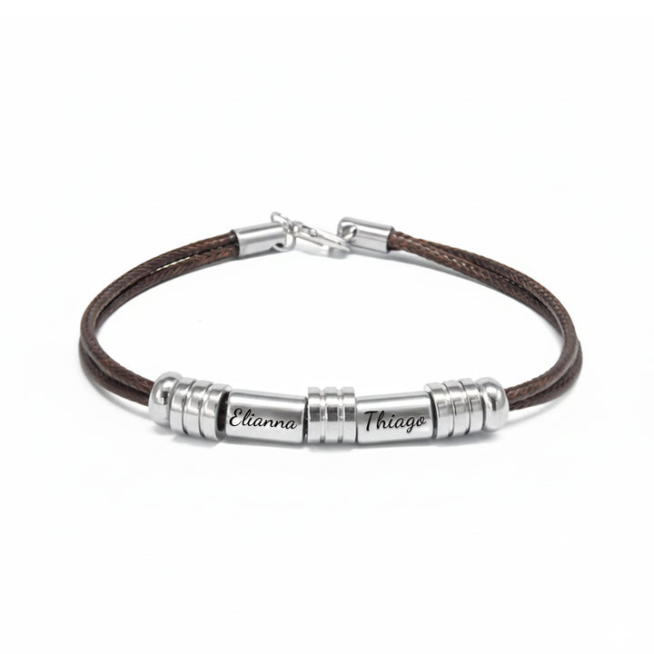 Men’s Personalized Braided Leather Name Bracelet – Custom Titanium Steel Engraved ID Wristband, Stylish Gift for Him