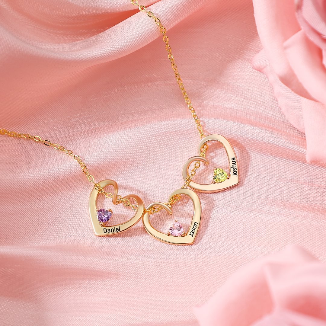 Personalized Heart Name Birthstone Necklace For Mom Grandma