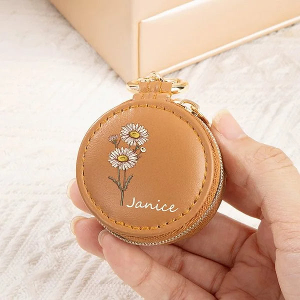 Personalized Birth Flower PU Leather Ring Holder Jewelry Box