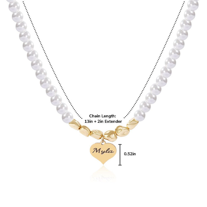 Personalized Name Heart Pearl Necklace