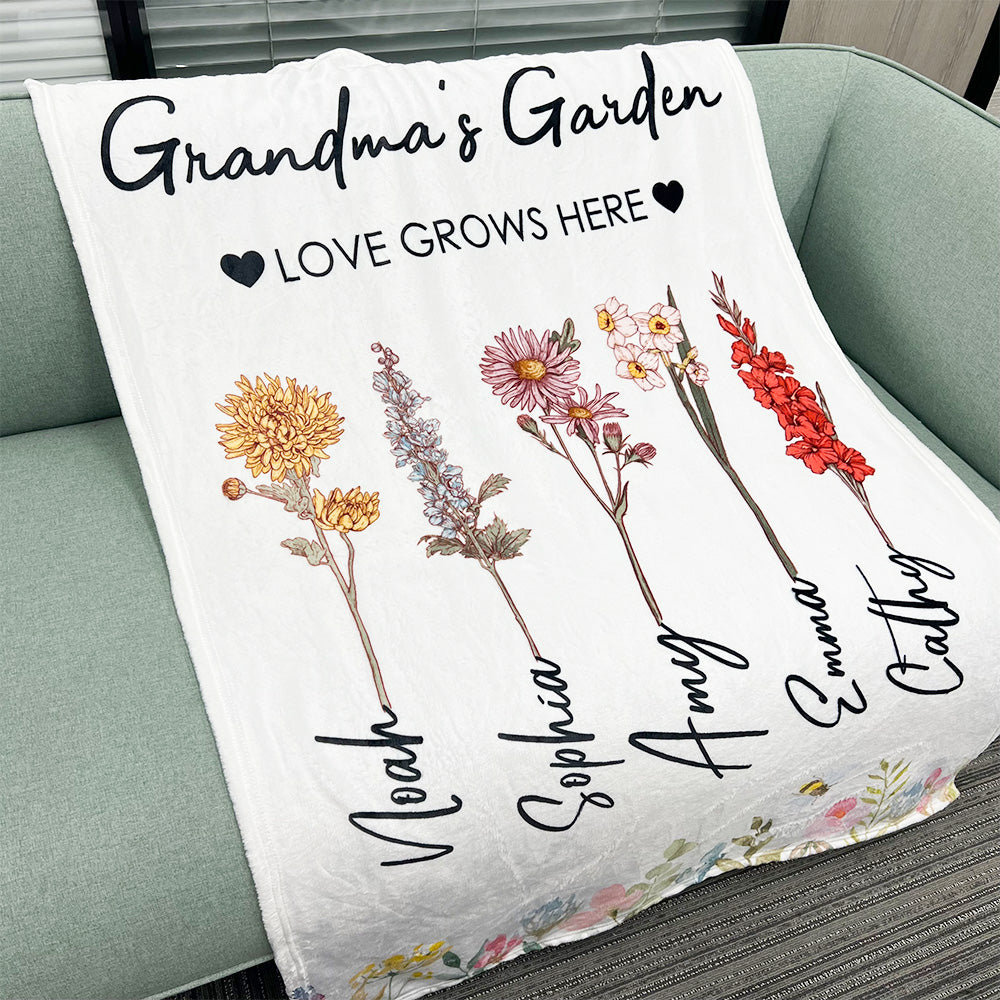 Personalized Mom's Garden Love Grows Here Customized Blanket