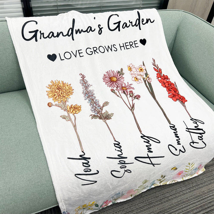 Personalized Mom's Garden Love Grows Here Customized Blanket