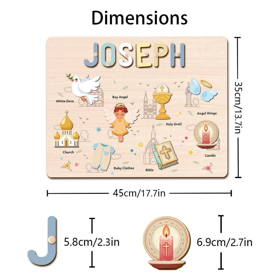 Personalized Baby Boy Christening Wooden Name Puzzle – Custom Baptism Keepsake Gift