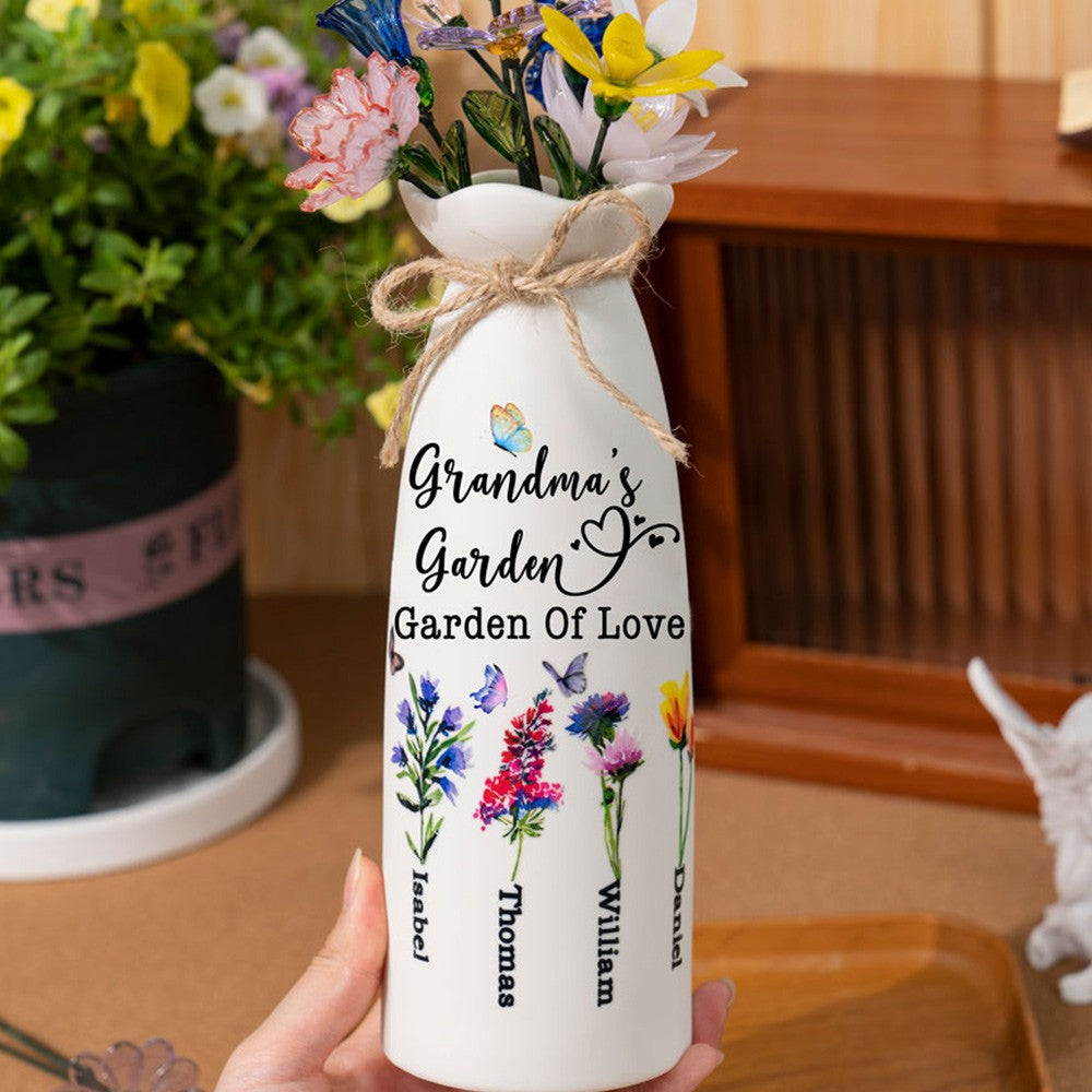 Personalized Mom's Garden Vase With Kids Birth Month Flower