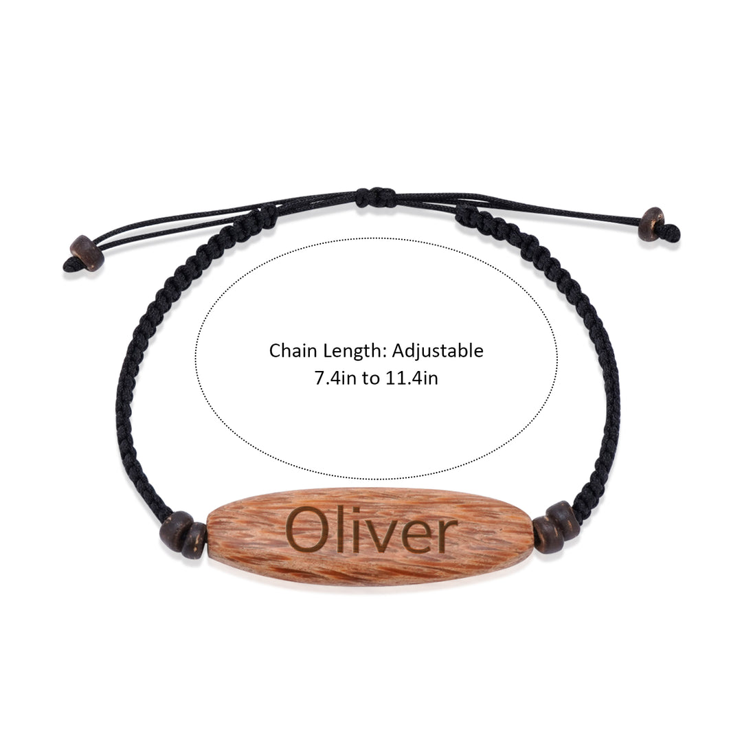 Personalized wooden braided cord bracelet