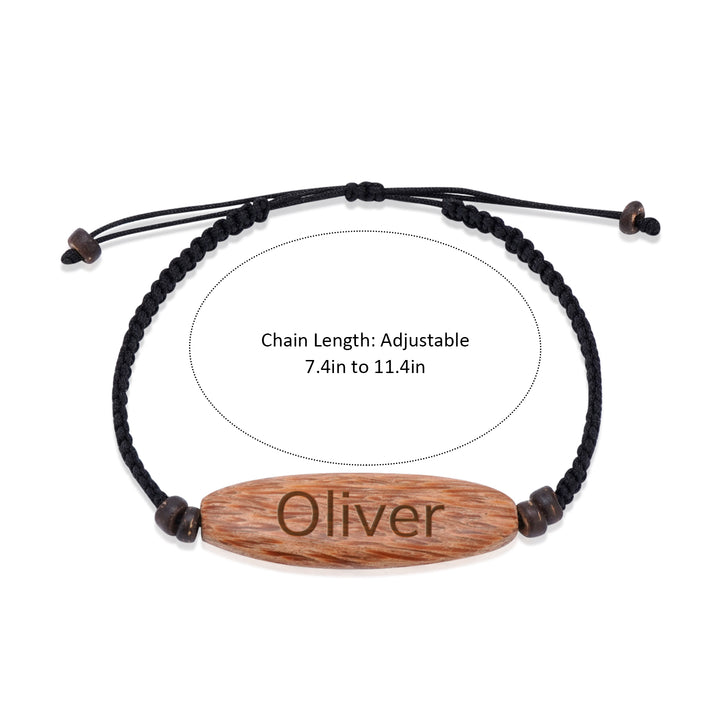 Personalized wooden braided cord bracelet