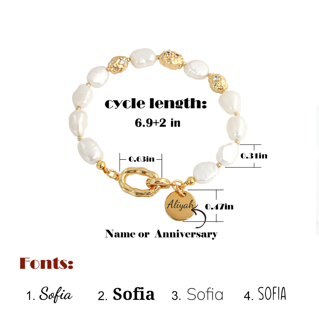 Personalized Freshwater Baroque Pearl Bracelet with Custom Name Charm – Elegant Jewelry Gift for Her