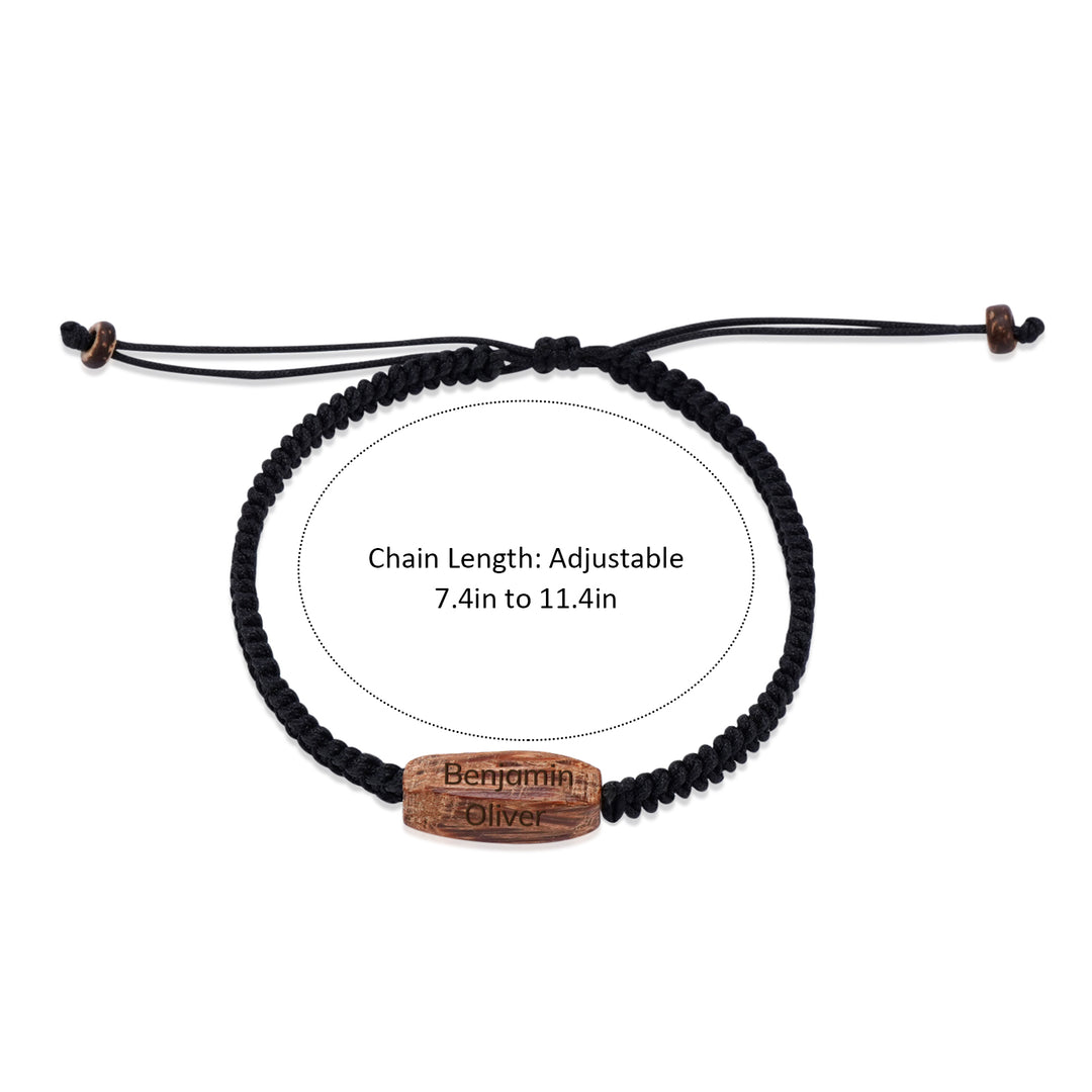 Personalized Men's Wooden Beaded Cord Bracelet