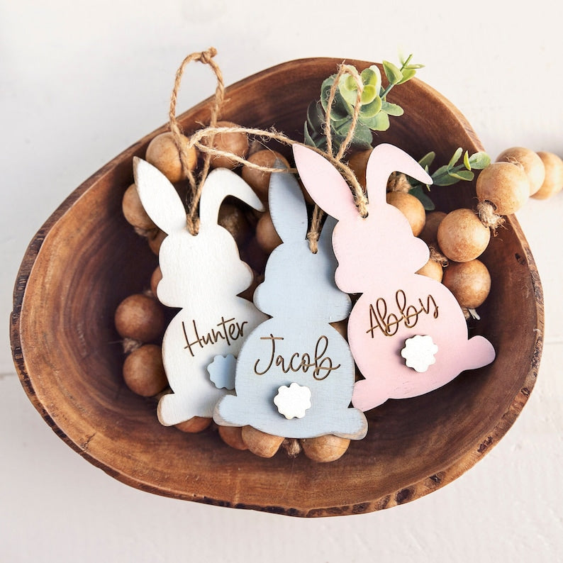 Personalized Wood Accessory for Spring Easter Bunny Name Tag