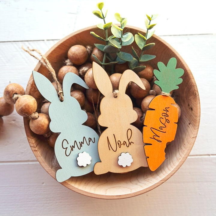 Personalized Wood Accessory for Spring Easter Bunny Name Tag