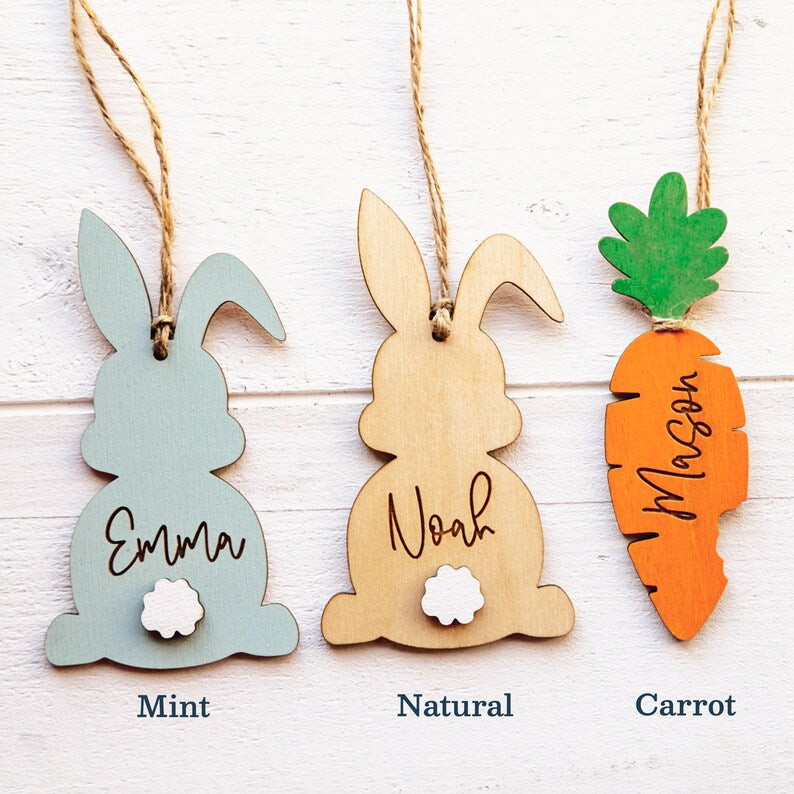 Personalized Wood Accessory for Spring Easter Bunny Name Tag
