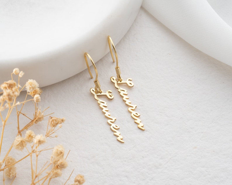 Personalized Custom Name Earrings – Sterling Silver with Gold, Silver & Rose Gold Options