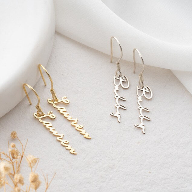 Personalized Custom Name Earrings – Sterling Silver with Gold, Silver & Rose Gold Options