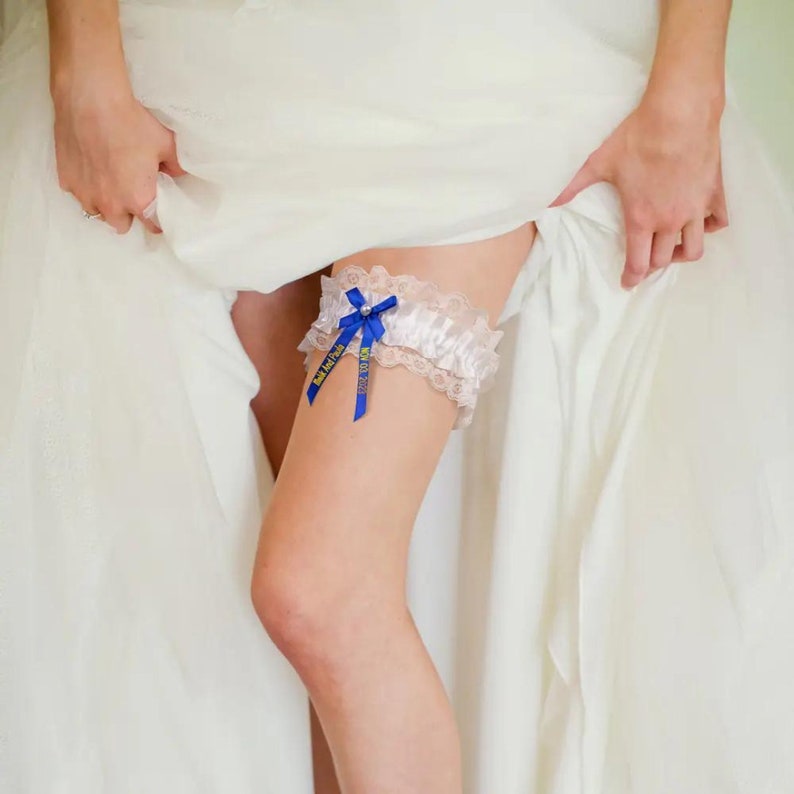 Personalized Lace Wedding Garter with Custom Name + Date Bow