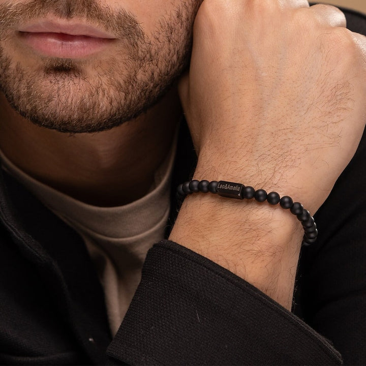 Personalized Men's Onyx Beads Bracelet