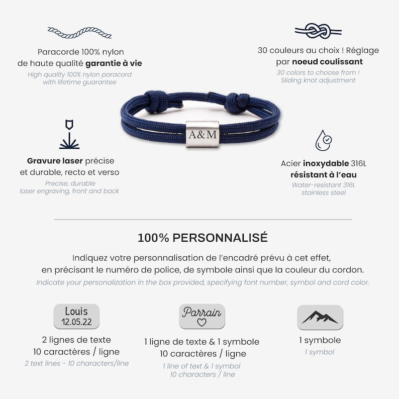 Personalized Engraved Family's Cord Bracelet