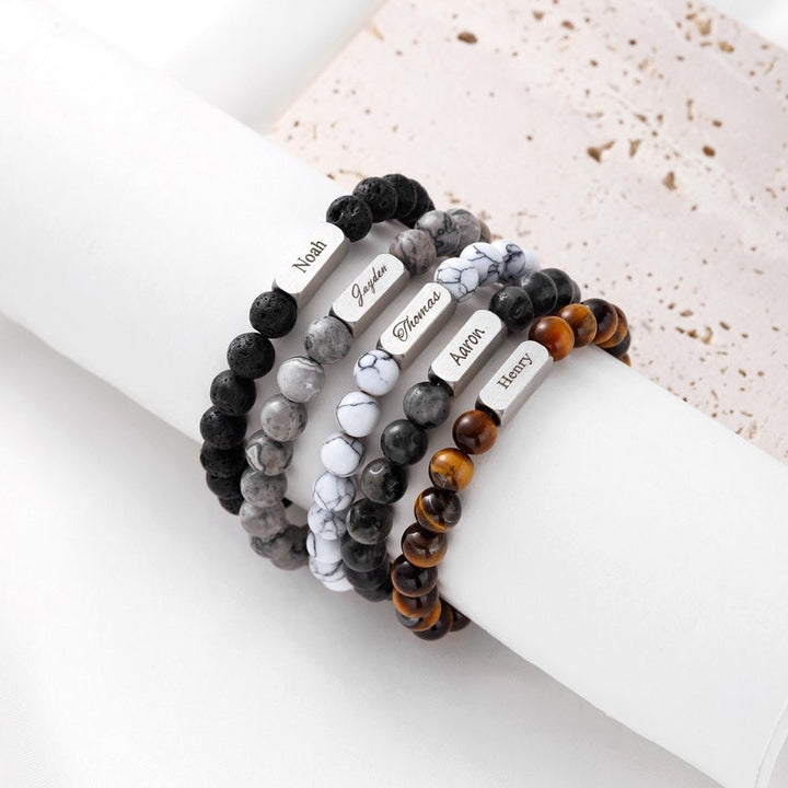 Personalised Men's Name Bracelet Malachite Stone Bracelet