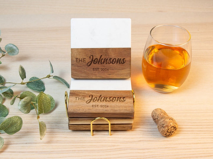 Personalized Name Marble and Wood Coasters